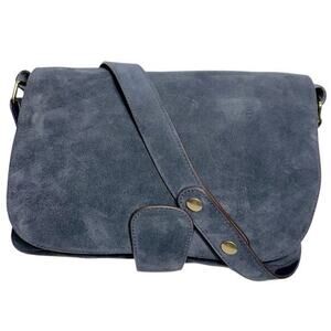 Pablo Navy Blue Suede Flap Magnetic Closure Cross Body Bag